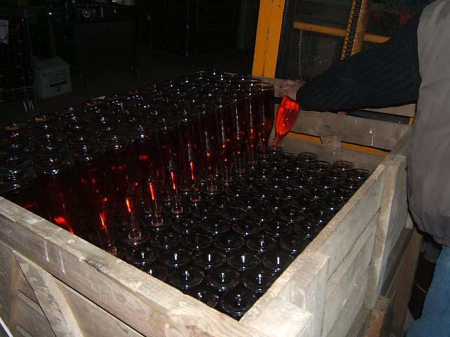 deg01.JPG - Les bouteilles sont alors prêtes pour le dégorgement. En attendant, elles sont stockées "sur pointe" dans un palox.